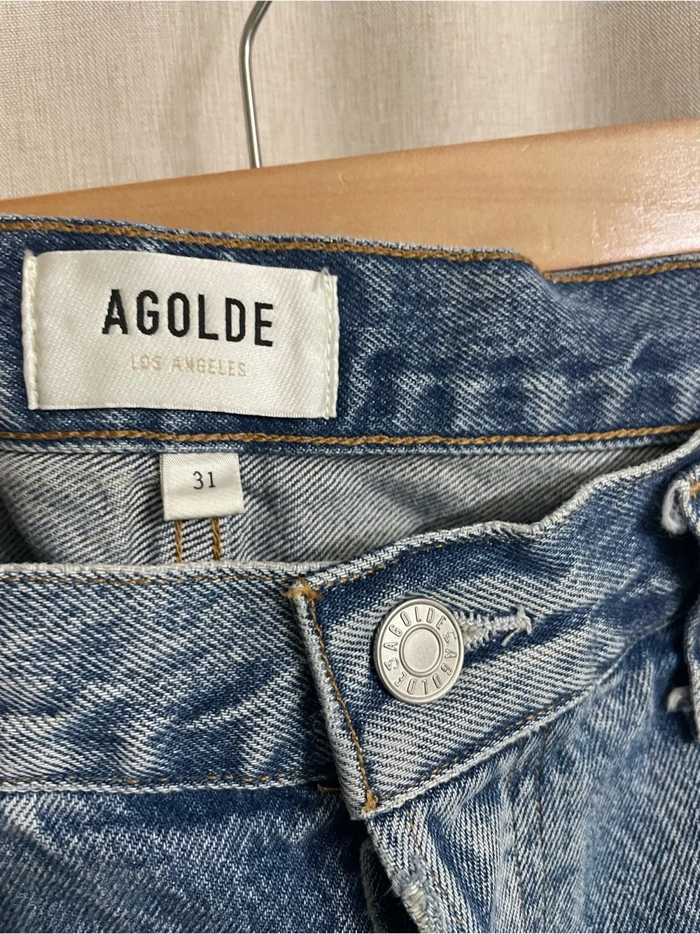AGOLDE Parker Long Shorts Size 31 High Rise Raw Hem Regenerative Cotton